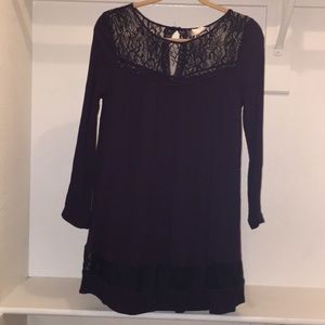 Lace top navy dress